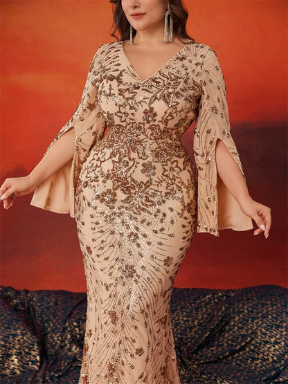Plus Size Luxury Gold Evening Dresses