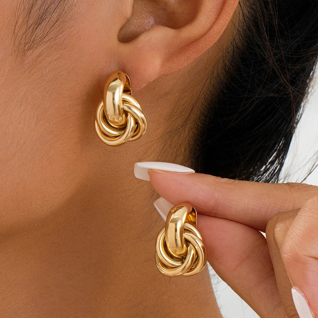 Chunky Hoop Gold Geometric Drop Earrings