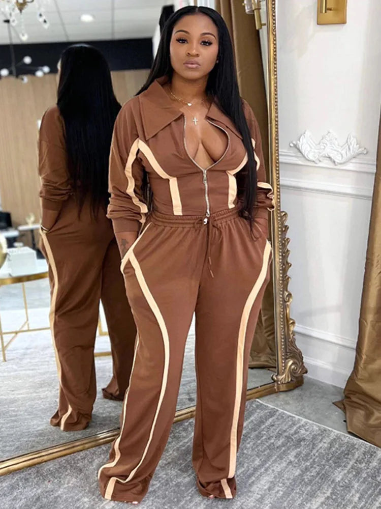 Striped Casual Two Piece Tracksuit Sports Joggers Sweatpants Matching Sets