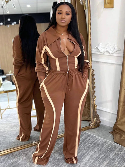 Striped Casual Two Piece Tracksuit Sports Joggers Sweatpants Matching Sets