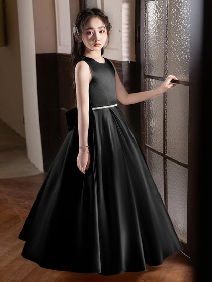 Black Long Dress For Teenage Big Bow Bridesmaid Dress