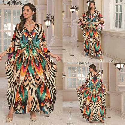 Kaftan Wave Neck Swimsuit Cover Up Caftan Dress