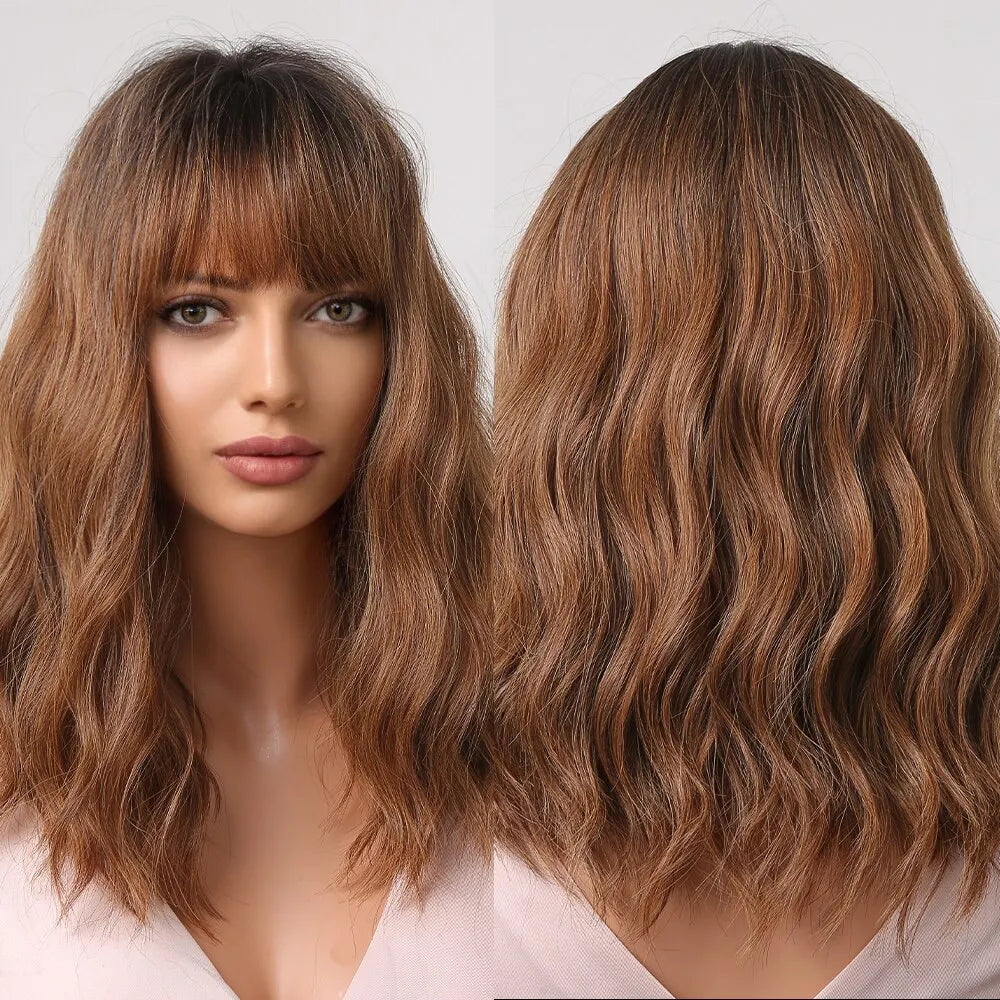Wavy Bob Short Blonde Dark Roots Wigs