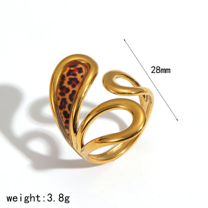 Stainless Steel Retro Geometric Leopard Pattern Adjustable 18K Gold Rings