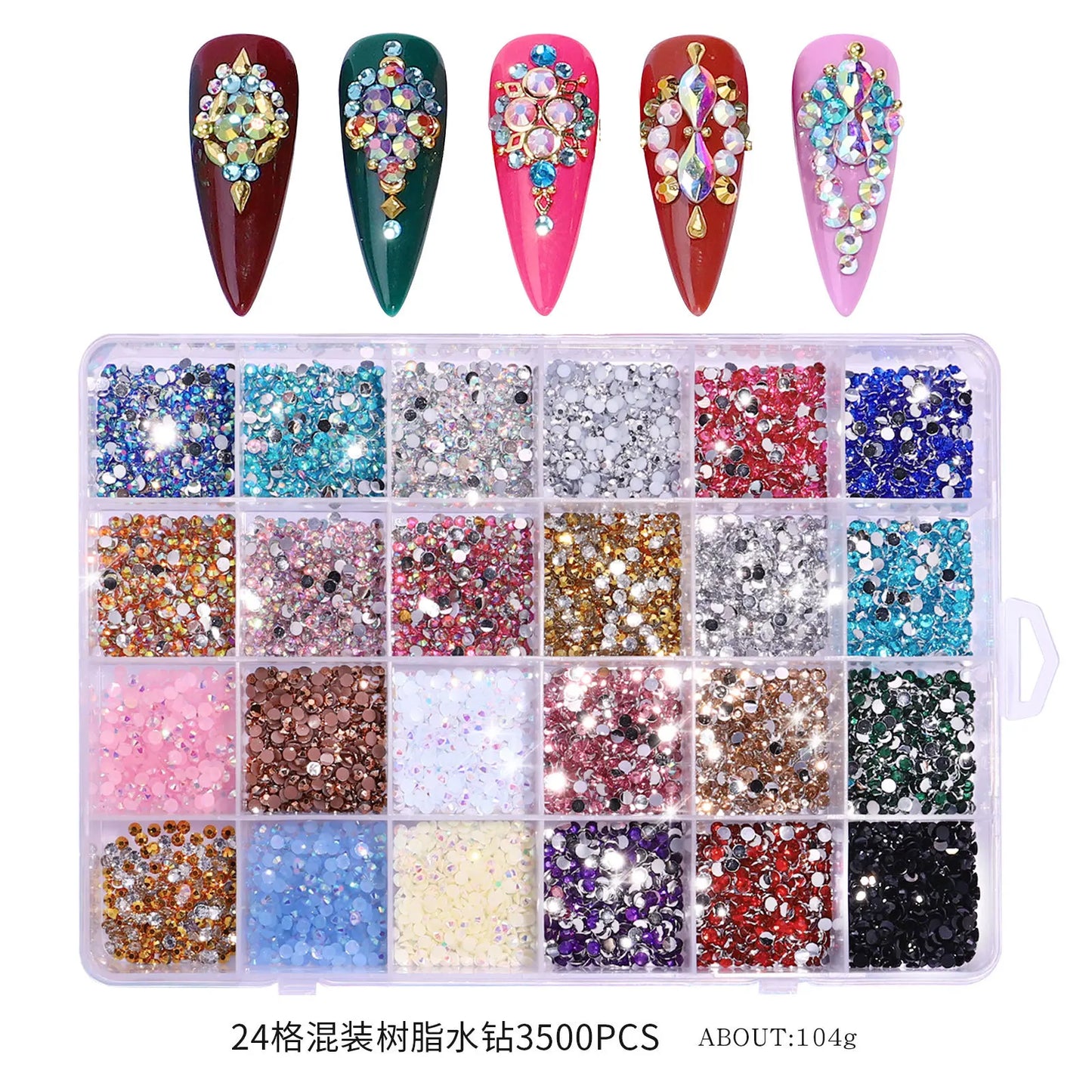 3500 Pcs/Box Round Resin Flat Bottom Color Glitter Rhinestones Kit