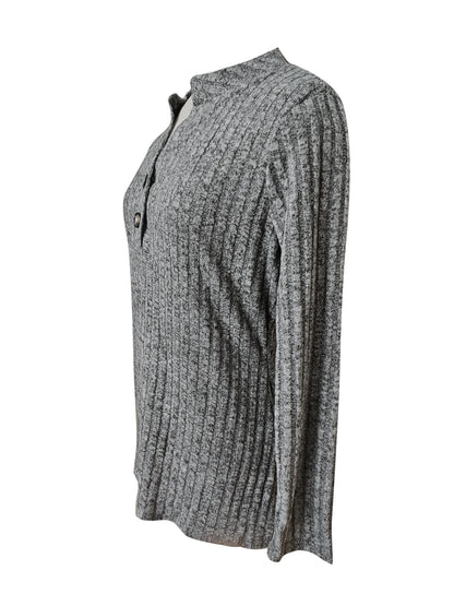 Ribbed Button Front V Neck T-Shirt Casual Long Sleeve Shirt