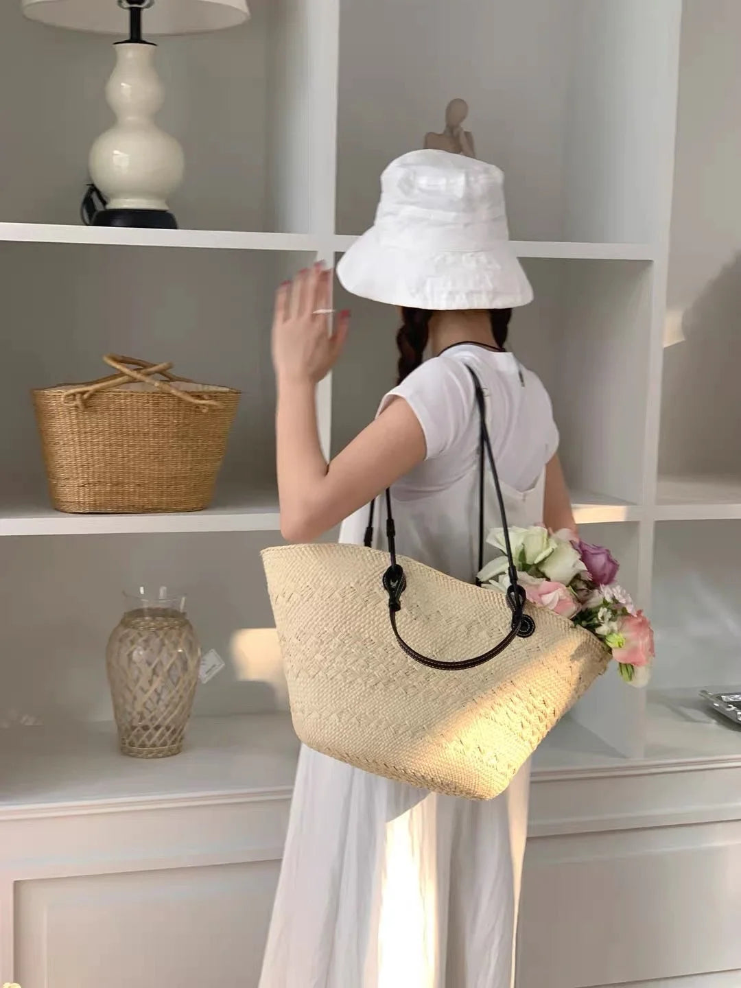 Handmade Raffia Straw Bohemian Woven Crochet Tote Shoulder Bag
