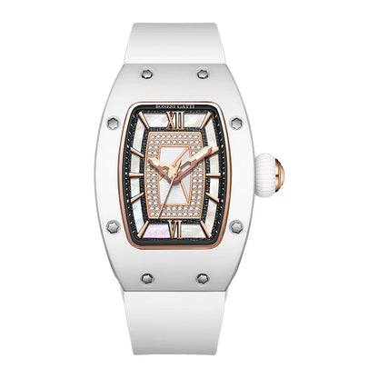 Automatic Ceramic Case Diamond Dial Silicone Strap Waterproof Wristwatch