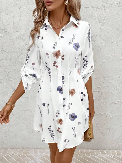 Vacation Outfits Versatile Floral Print Shirt Dress