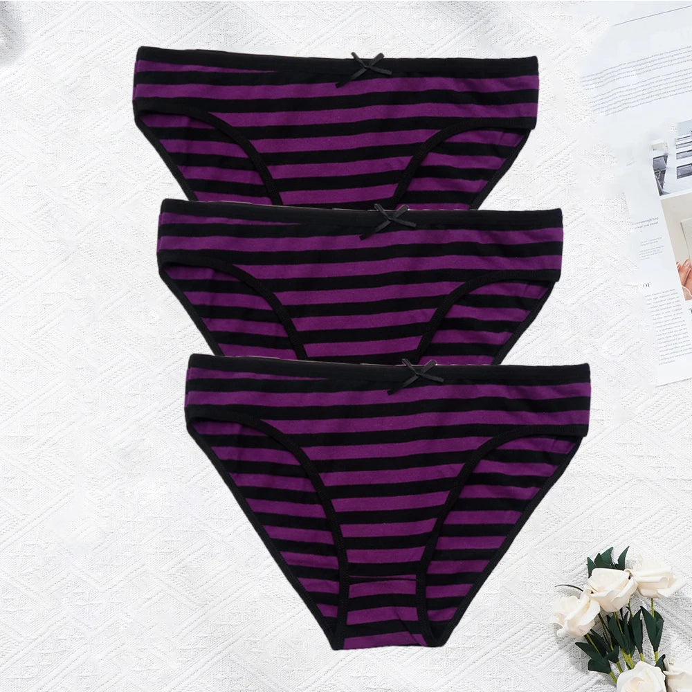 Striped Underwear Plus Size Seamless Panties Cotton Lingerie 3 pcs/lot