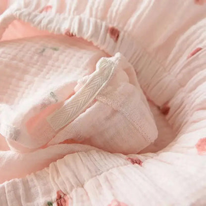 Short-sleeved 100% Cotton Crepe Cloth Thin Loose Pajama Sets