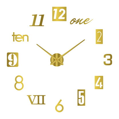 Large Wall Clock 3D DIY Quartz Acrylic Mirror Stickers Clocks