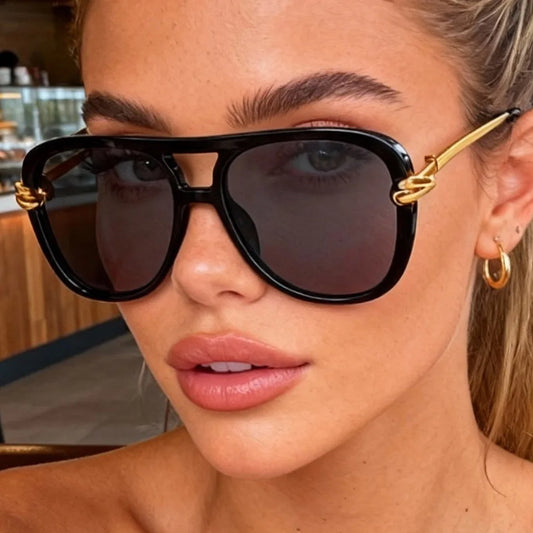 Vintage Knot Leg Oversize Square Cat Eye Sunglasses