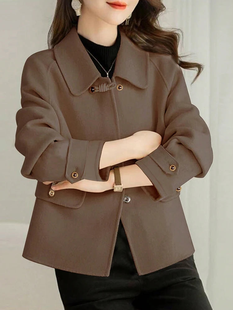 Elegant Solid Short Warm Formal Office Female Coat