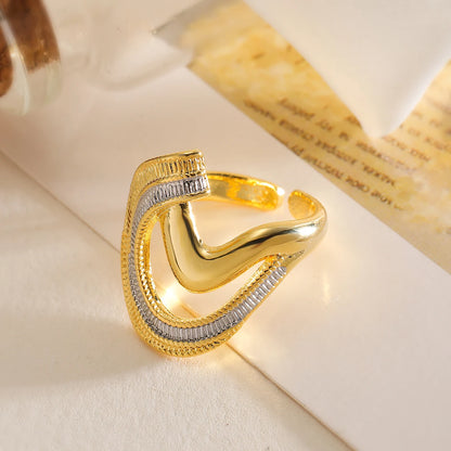 Gold/Silver Geometric Shiny AAA CZ Inlay Copper Rings