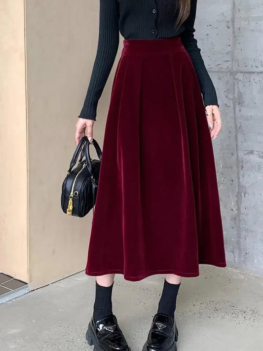 Elegant Velvet High Waist Casual Big Swing Skirts