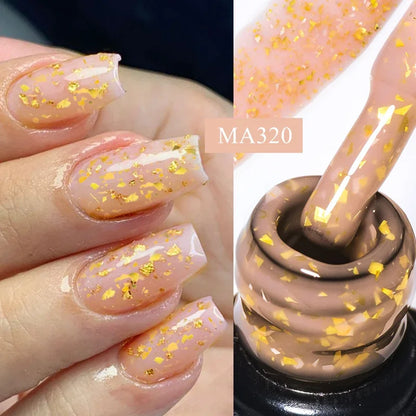 7ml Gold Foils Glitter Rubber Base Gel Nail Polish