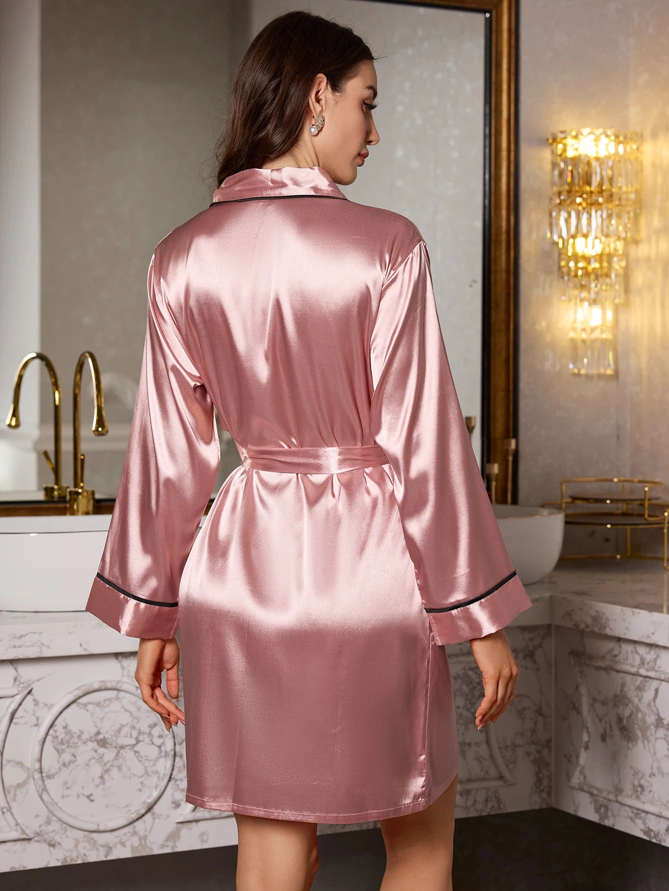 Bathrobe paired with halter shorts casual pajama set