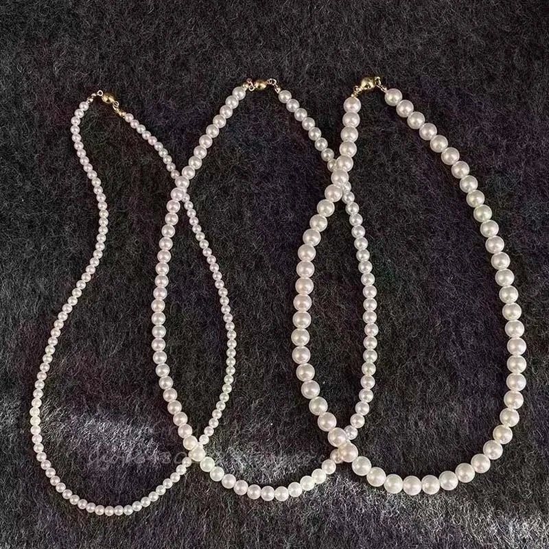 Imitation Pearl Magnet Round Buckle Beadeds Necklace Jewelry