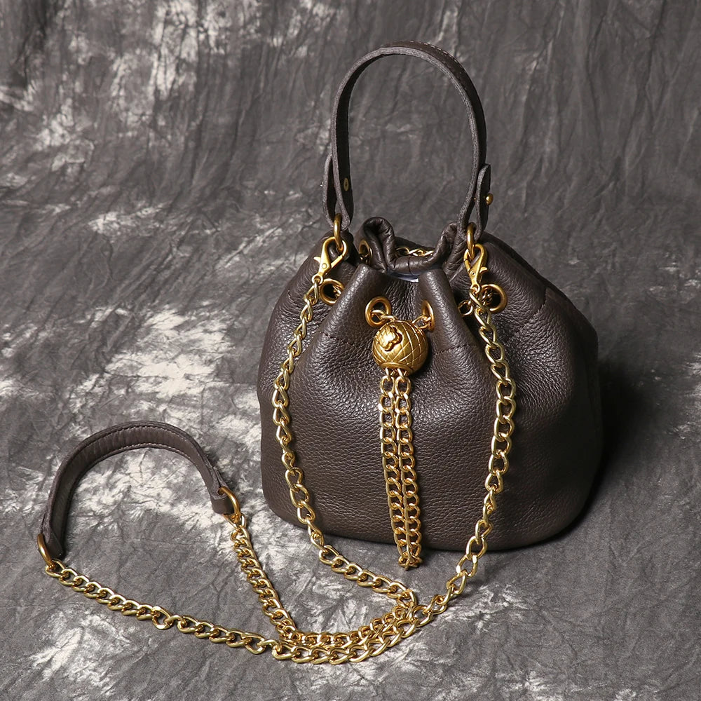 Genuine Leather Chain Crossbody Bag