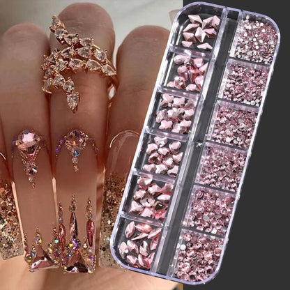 12Gird 3D Glass AB Crystal Nail Art Rhinestones Kit