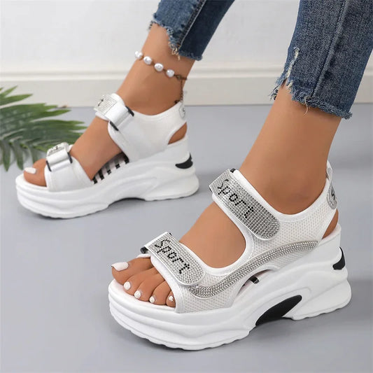 Sexy Roman Crystal Thick Sole Walking Sandals