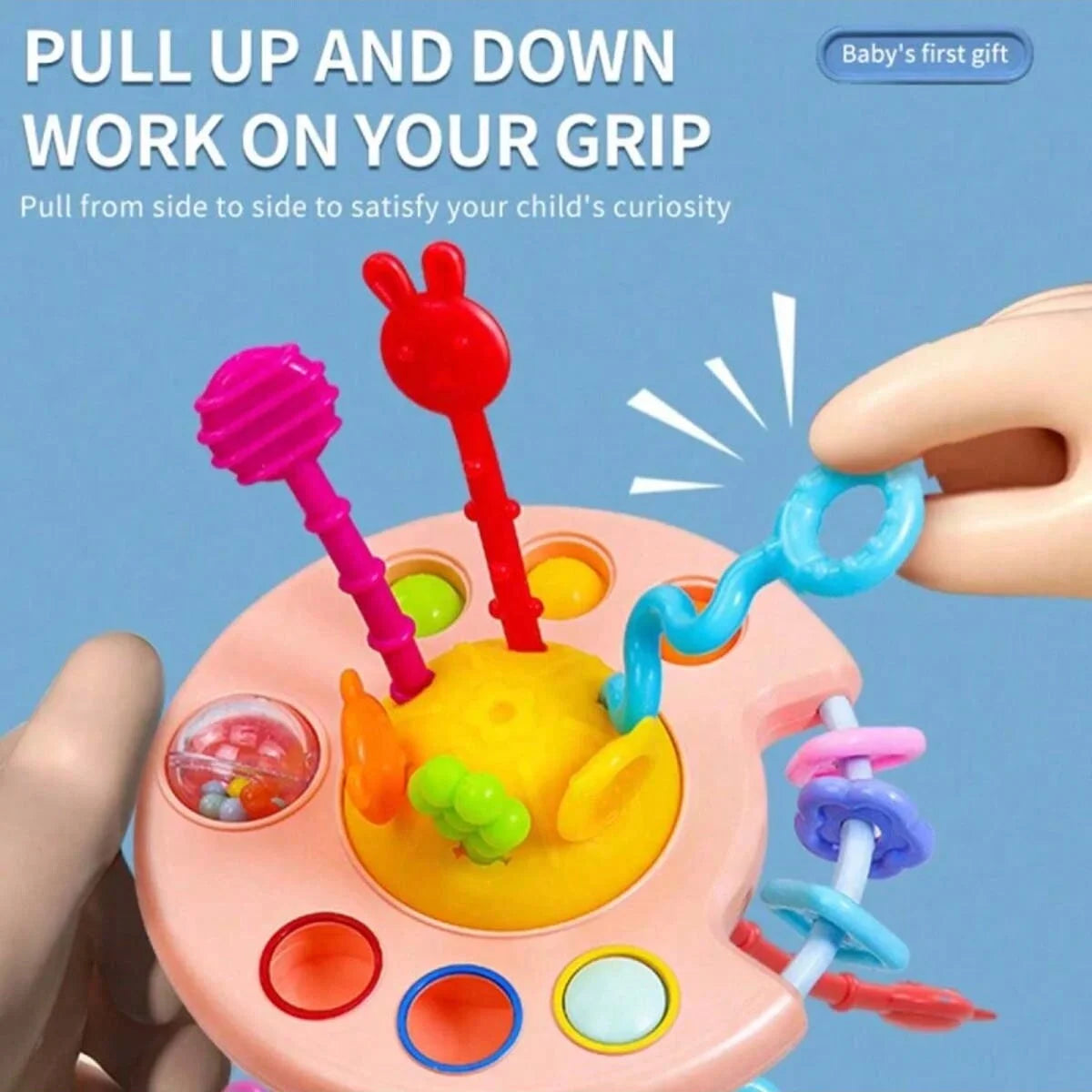 Activity Development Pull String Silicone Teething Rattle Educational Learning Toy