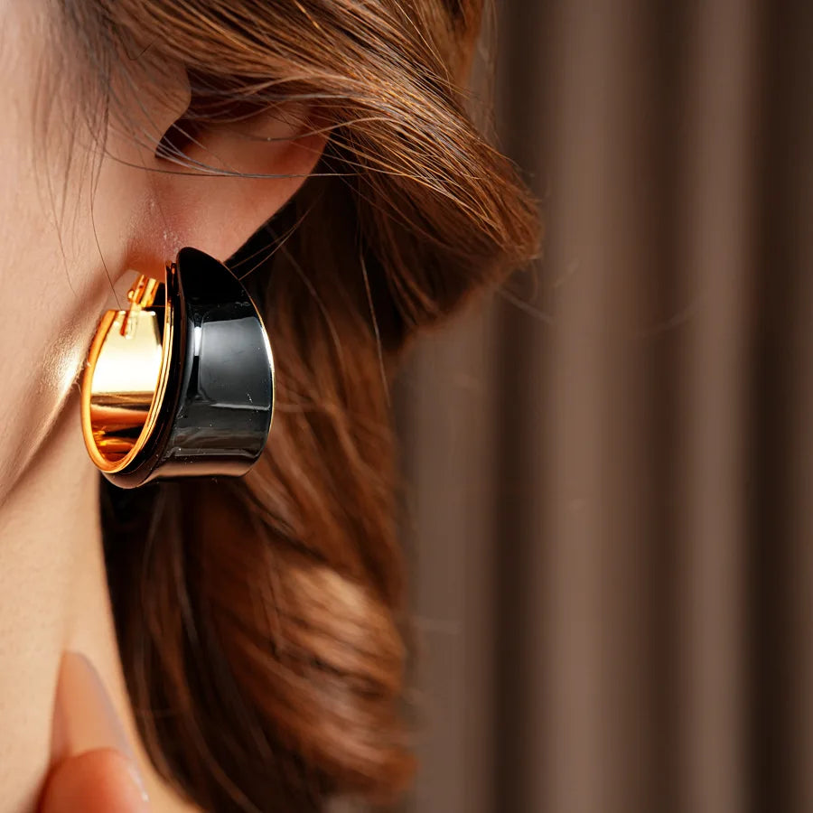 Gold Plated Resin Round Ear Buttons Geometric Leopard Hoop Earrings