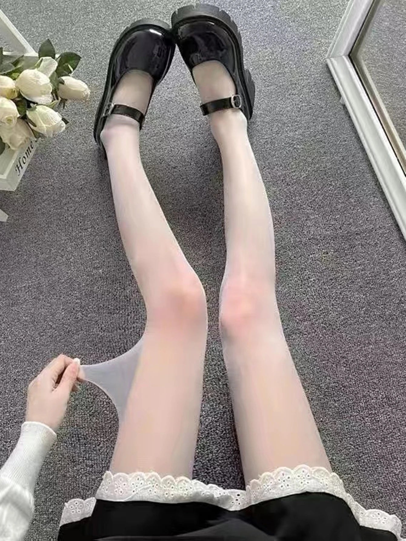 Sexy Black Heart Polka Dot Lolita Pantyhose Tight High Socks