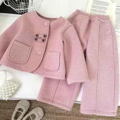 Korean Style Spring Autumn Thickened Round Neck Casual Warm Outfit Set
