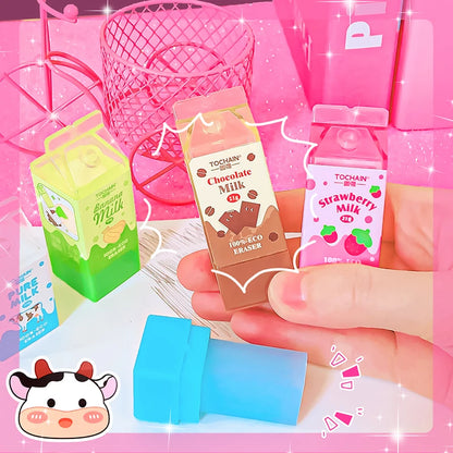 Kawaii Milk Carton Rubber Erasers cute stationery