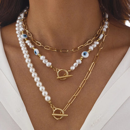 Elegant Irregular Pearl Multi-layer Pendant Choker Necklace