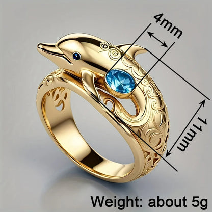 Huitan Fresh Dolphin Design Inlaid Shining Blue CZ Rings