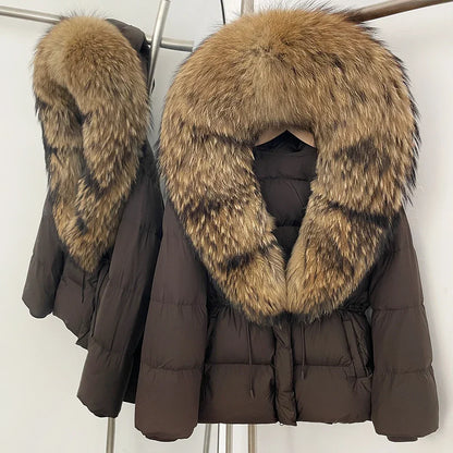 Real Fox Fur Puffer Jacket Coat