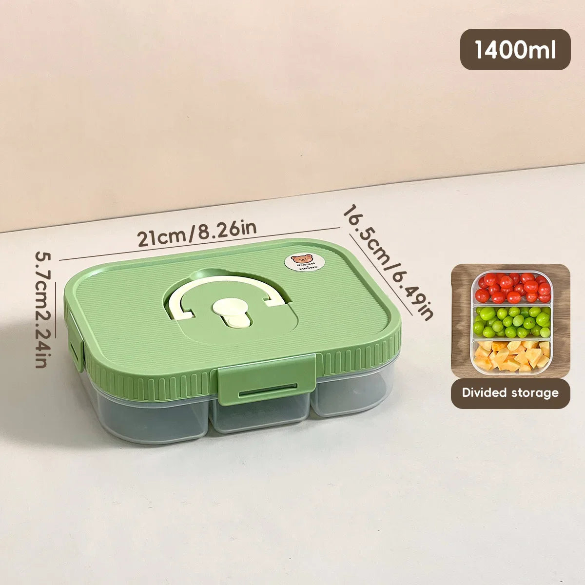 Microwave Plastic Divided Lunch Box With Handle Camping