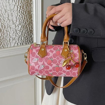 Crossbody Cherry Pattern PU Leather Boston Handbag Shoulder Bags