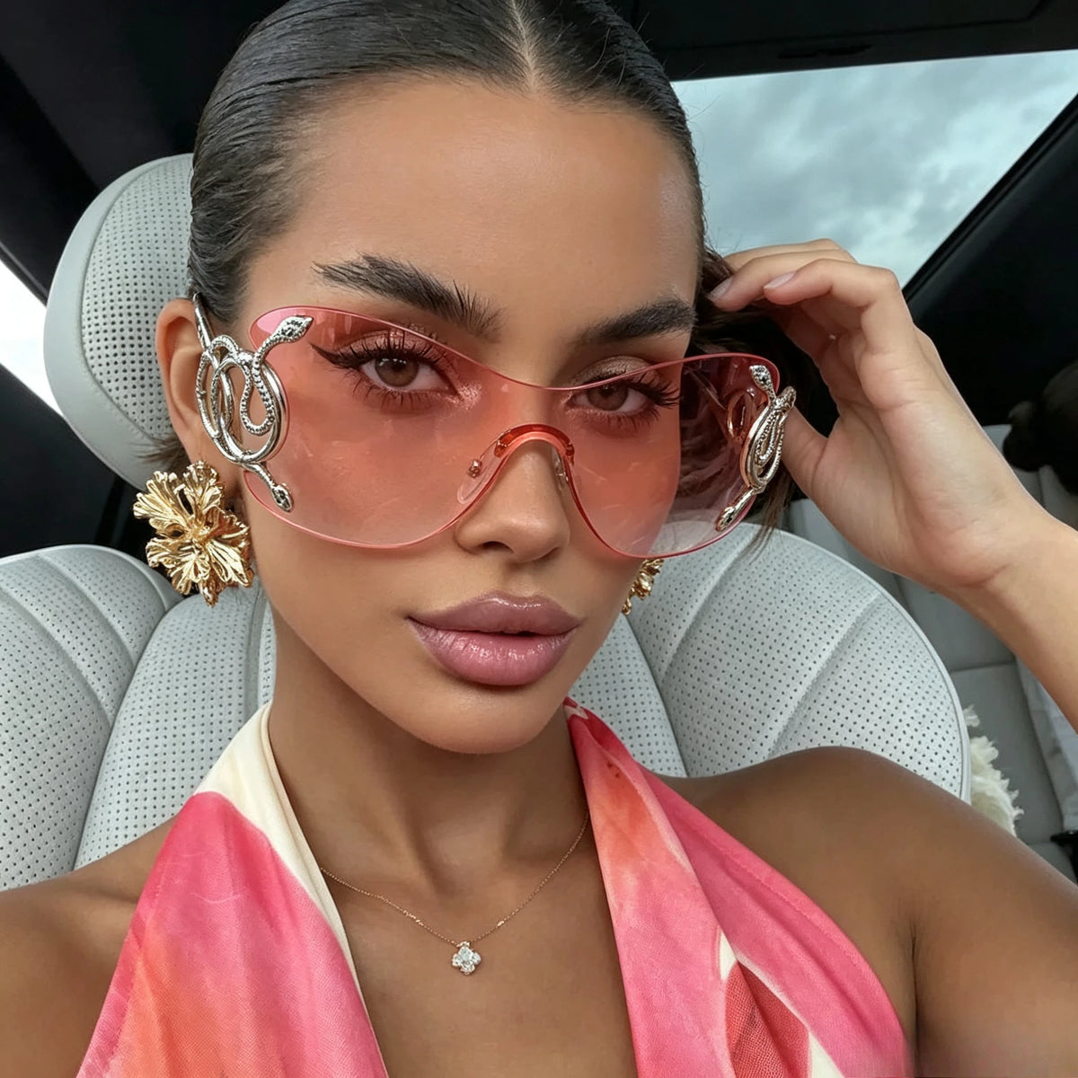 Rimless One-piece Snake Temple Y2K Sun Glasses