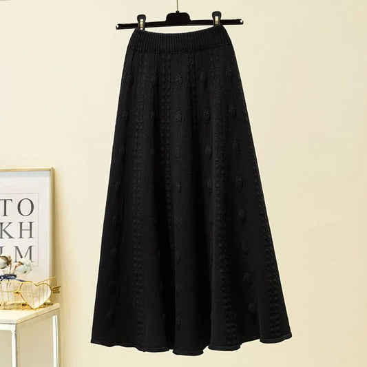 Autumn Winter Knitting Long Elegant  High Waist Elastic Soft Midi Skirts