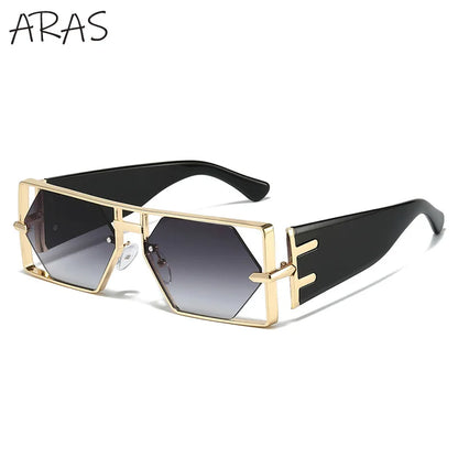 Steampunk Rectangle Metal Frame Sun Glasses