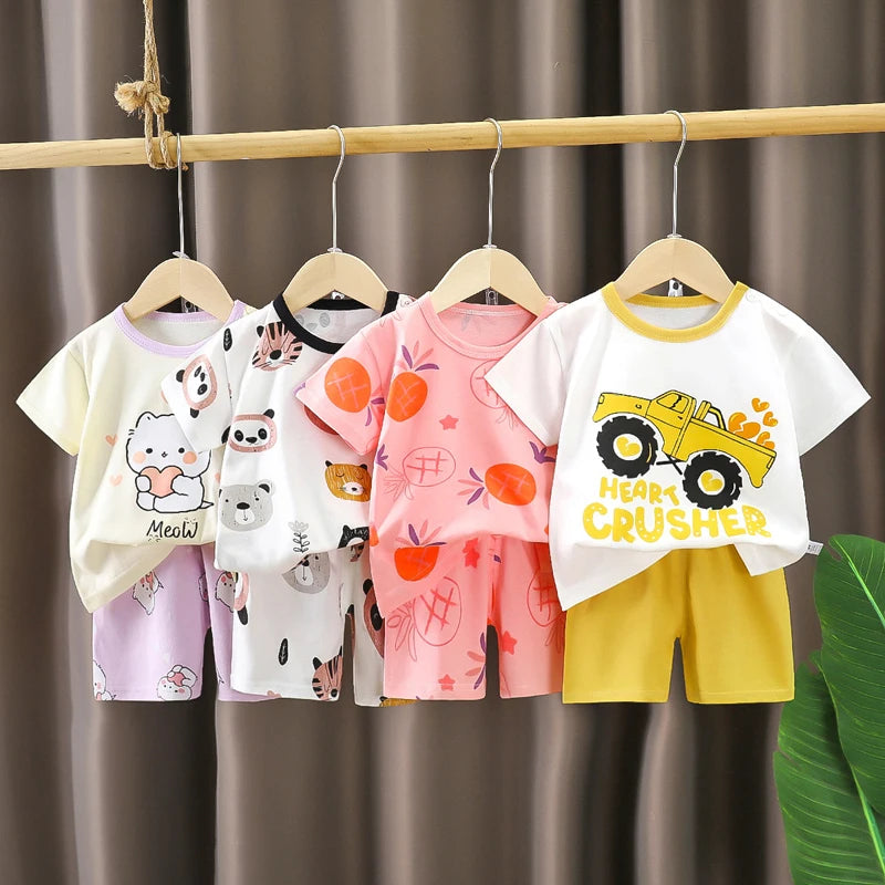 Kids Cartoon Baby Tops Shorts Set