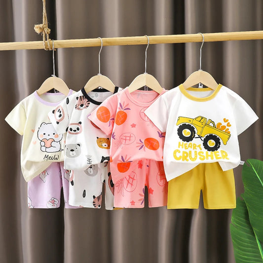 Kids Cartoon Baby Tops Shorts Set