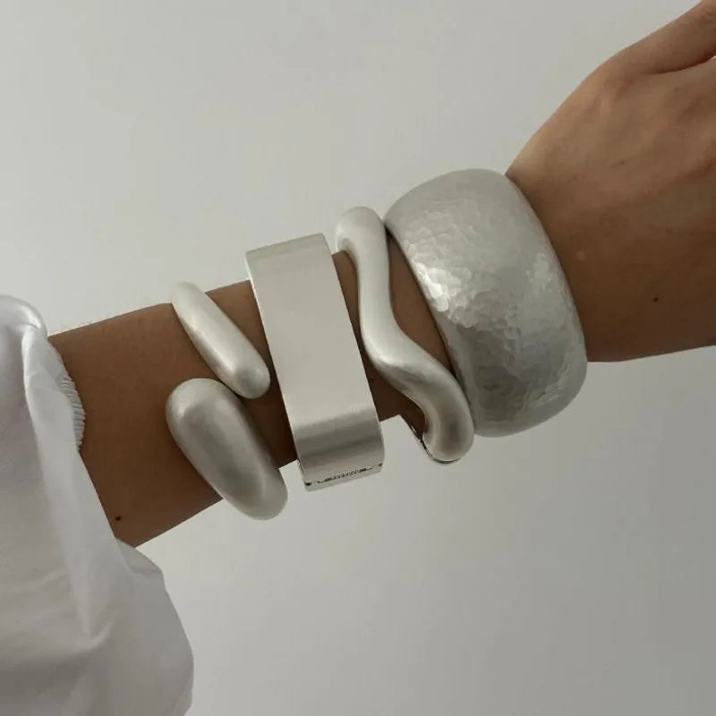 Punk Irregular Frosted Matte Metal Cuff Chunky Bangle Bracelets