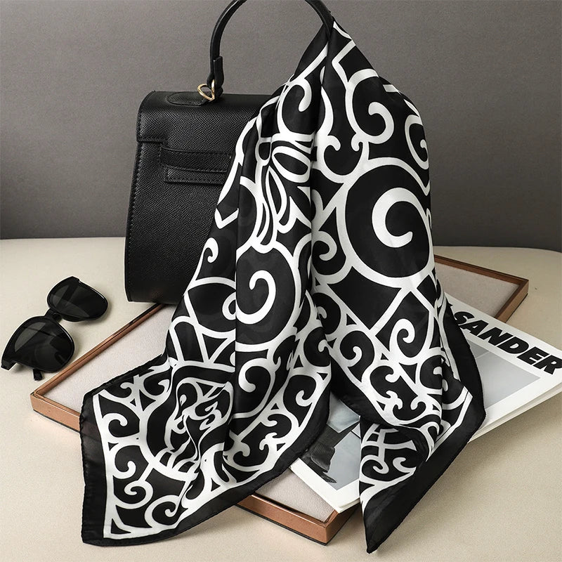 Luxury Silk Square Plaid Satin Scarf