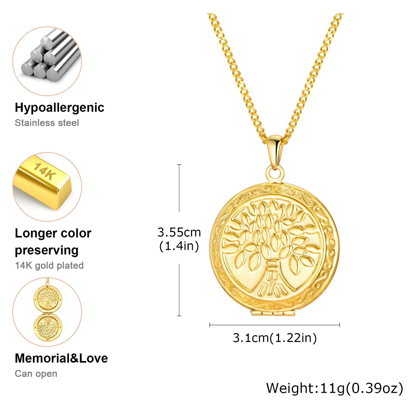 Photo Frame Glossy Stainless Steel Necklaces