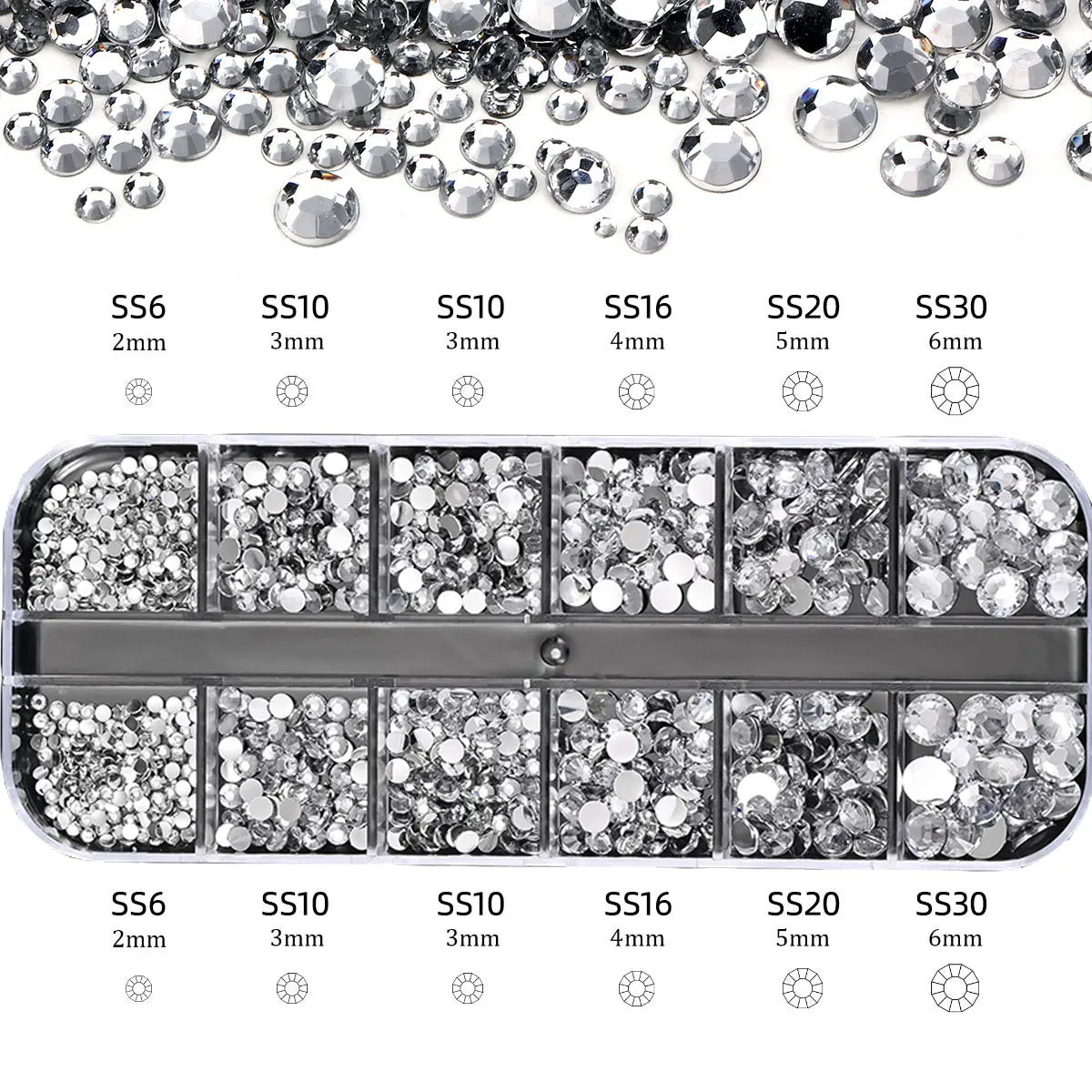 2400pcs+ Shiny Clear Crystal Gems Nail Rhinestones