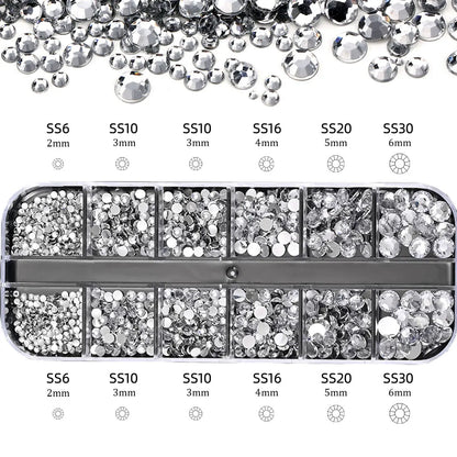 2400pcs+ Shiny Clear Crystal Gems Nail Rhinestones