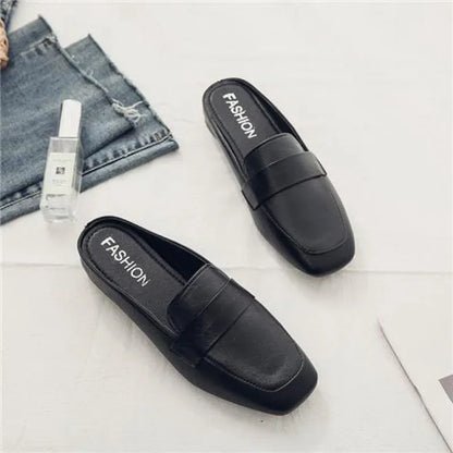 Half Flat Soft Leather Slip-on Lazy Soft Sole Flat Shoes