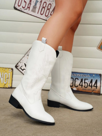 Gold Mid-calf Silver Western Cowboy Plus Size 36-43 Boots