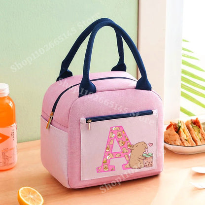 Lunch Bag Anime Capybara Letter A-Z Handbag Girls School