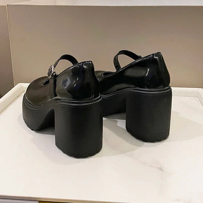 Chunky Platform High Heels Pumps Pu Leather Shoes